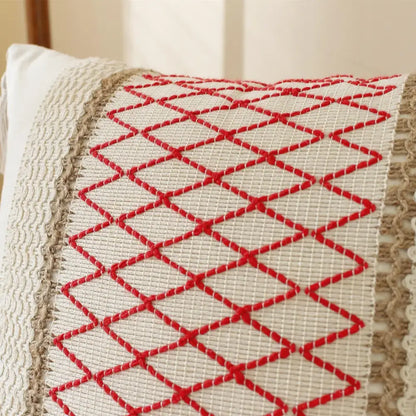 Boho cream & black woven cushion cover living room tasseled pillow