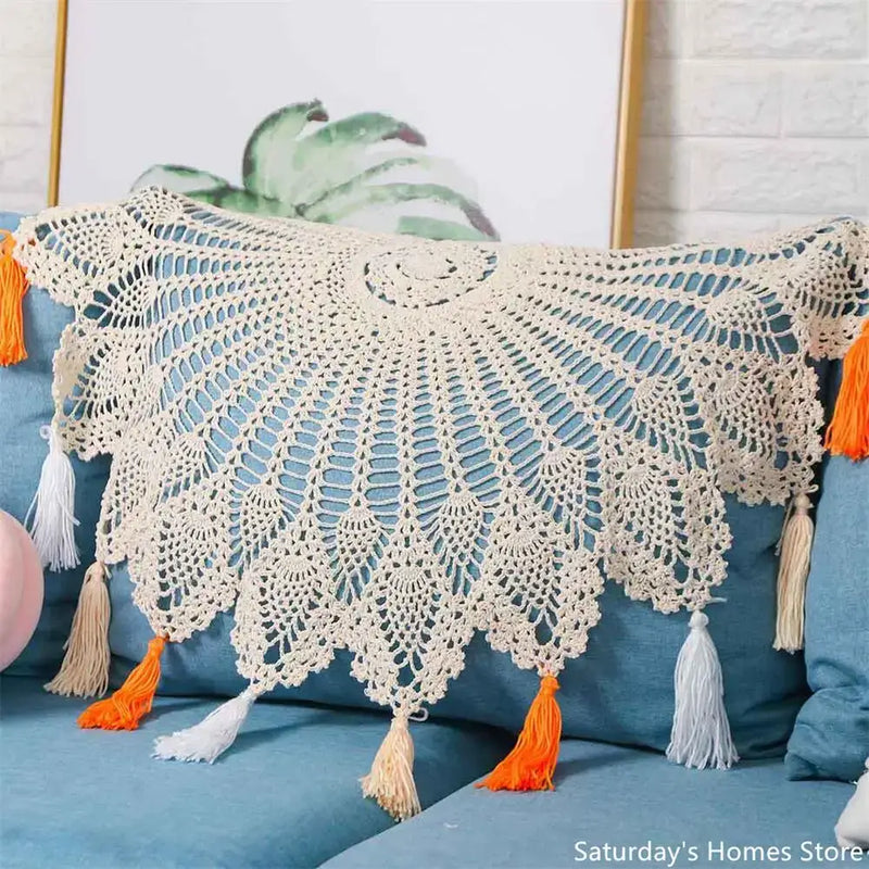 Boho cream cotton macrame tassel wall hanging for living room