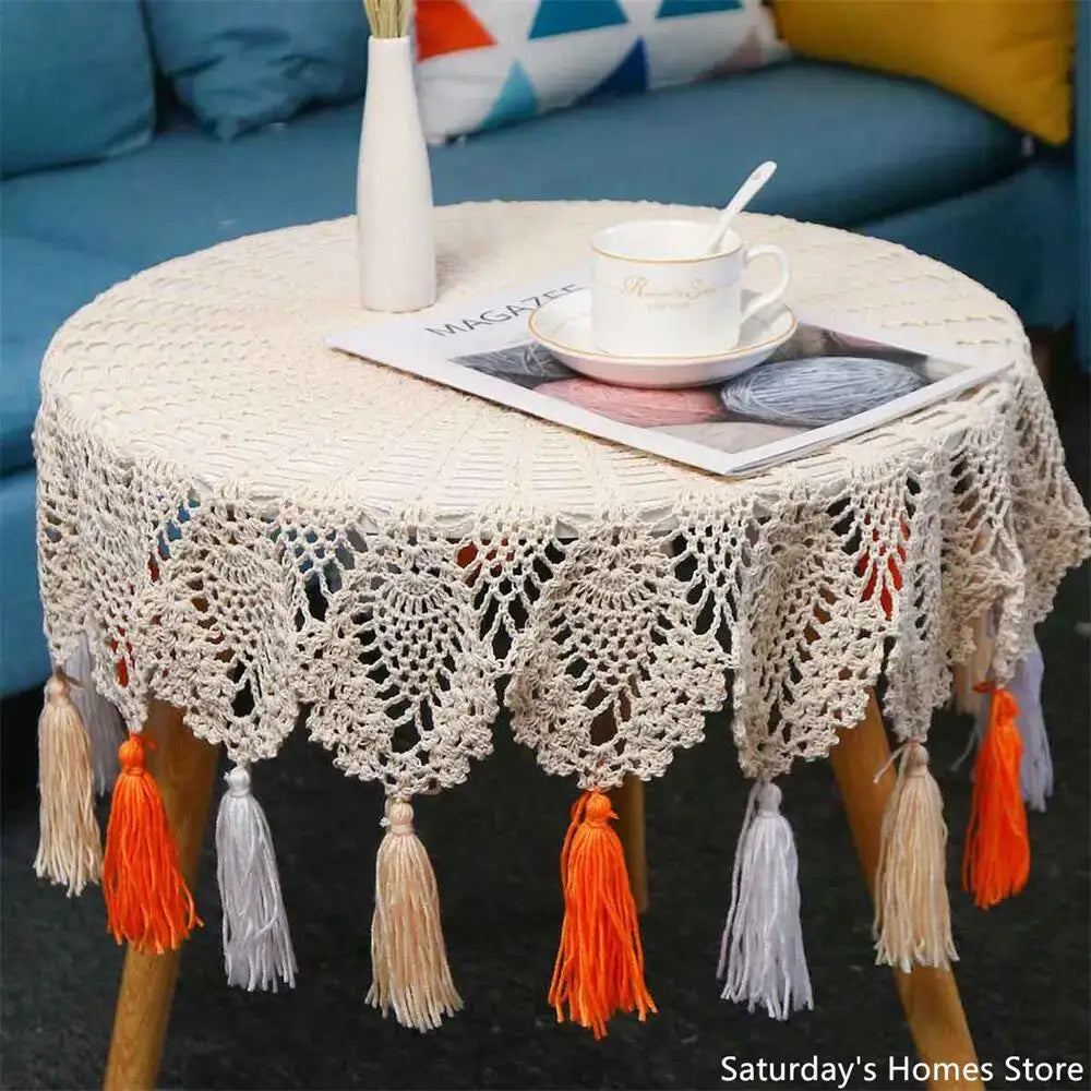 Boho cream cotton macrame tassel wall hanging for living room