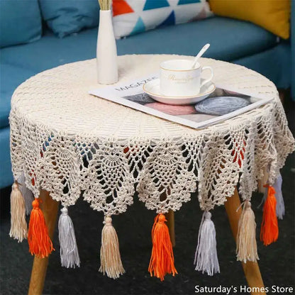Boho cream cotton macrame tassel wall hanging for living room