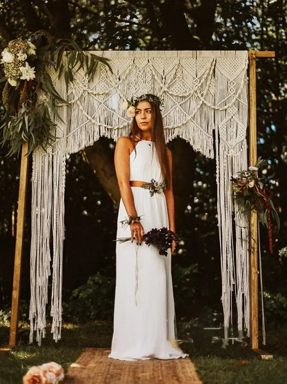 Boho cream cotton macrame wedding backdrop – living room wall decor
