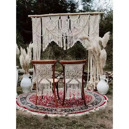 Boho cream cotton macrame wedding backdrop – living room wall decor