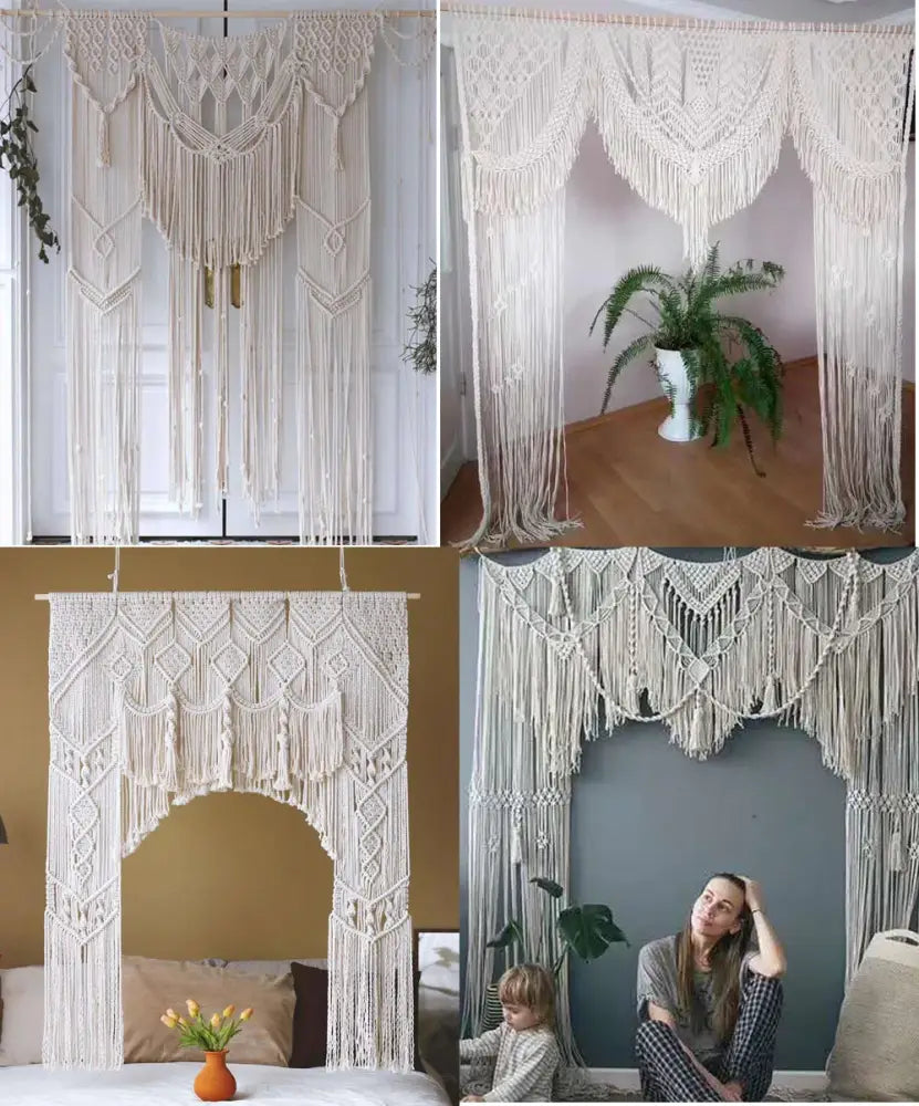 Boho cream cotton macrame wedding backdrop – living room wall decor