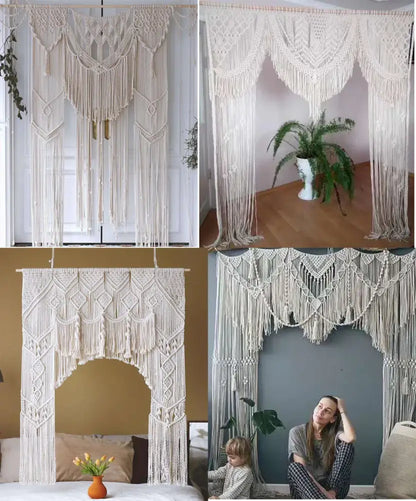 Boho cream cotton macrame wedding backdrop – living room wall decor
