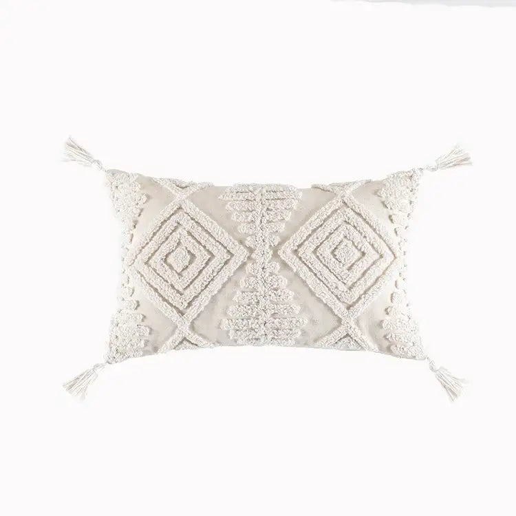 Boho cream cotton tassels cushion covers living room pillow case