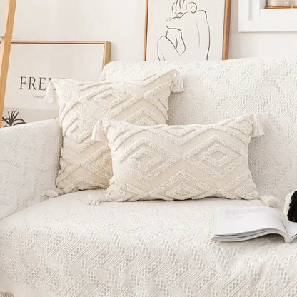 Boho cream cotton tassels cushion covers living room pillow case