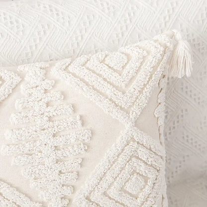 Boho cream cotton tassels cushion covers living room pillow case