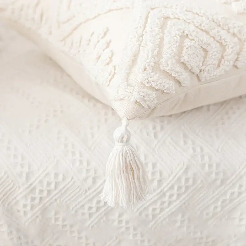 Boho cream cotton tassels cushion covers living room pillow case
