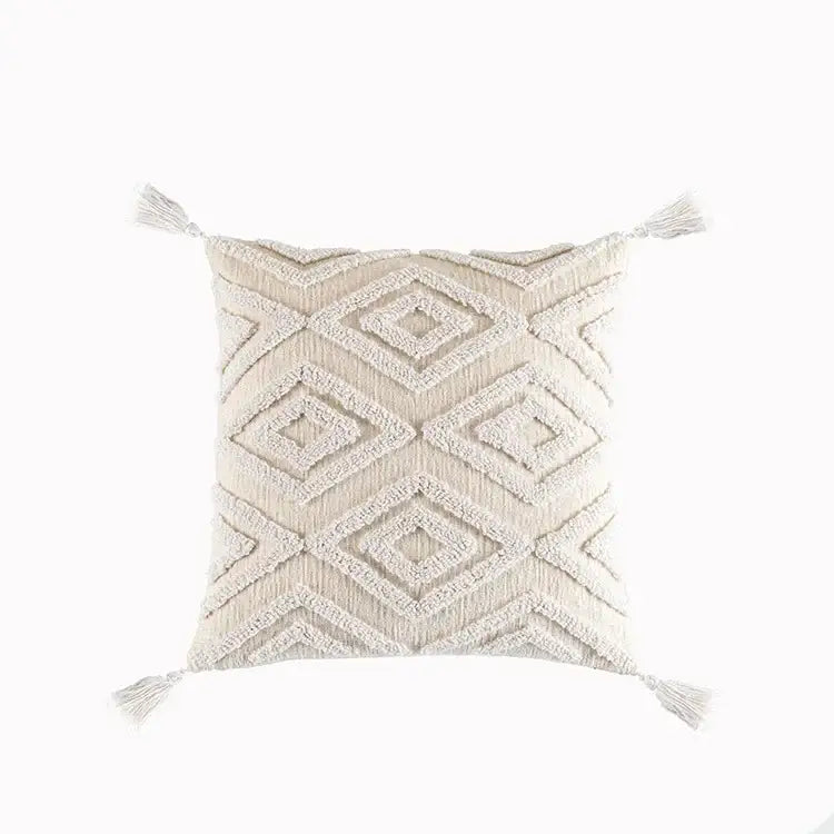 Boho cream cotton tassels cushion covers living room pillow case