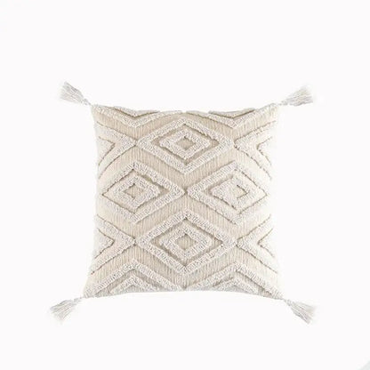Boho cream cotton tassels cushion covers living room pillow case