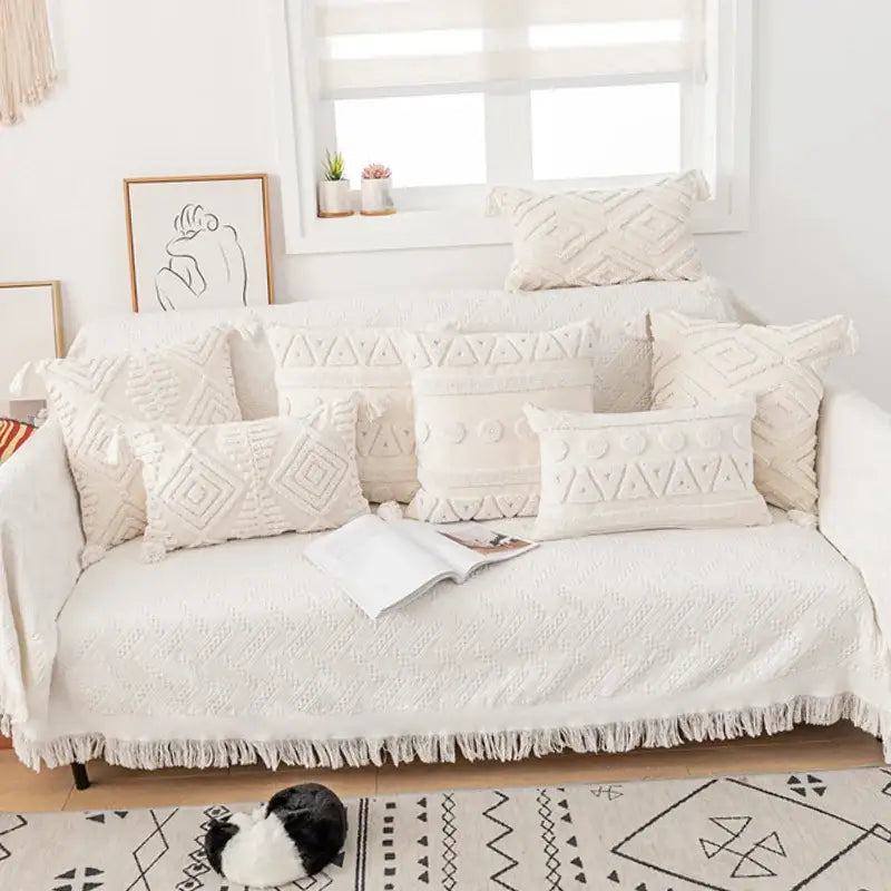 Boho cream cotton tassels cushion covers living room pillow case