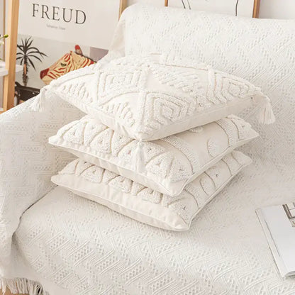 Boho cream cotton tassels cushion covers living room pillow case