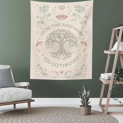 Boho cream life tree tapestry bedroom wall hanging