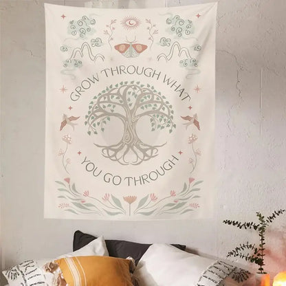Boho cream life tree tapestry bedroom wall hanging
