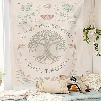 Boho cream life tree tapestry bedroom wall hanging