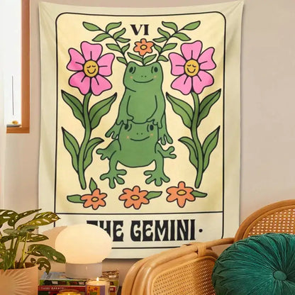 Boho cream gemini frog constellation wall hanging for bedroom decor