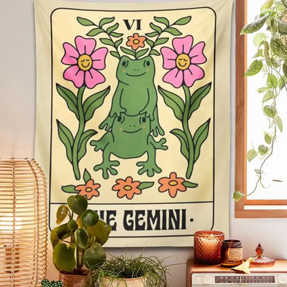 Boho cream gemini frog constellation wall hanging for bedroom decor