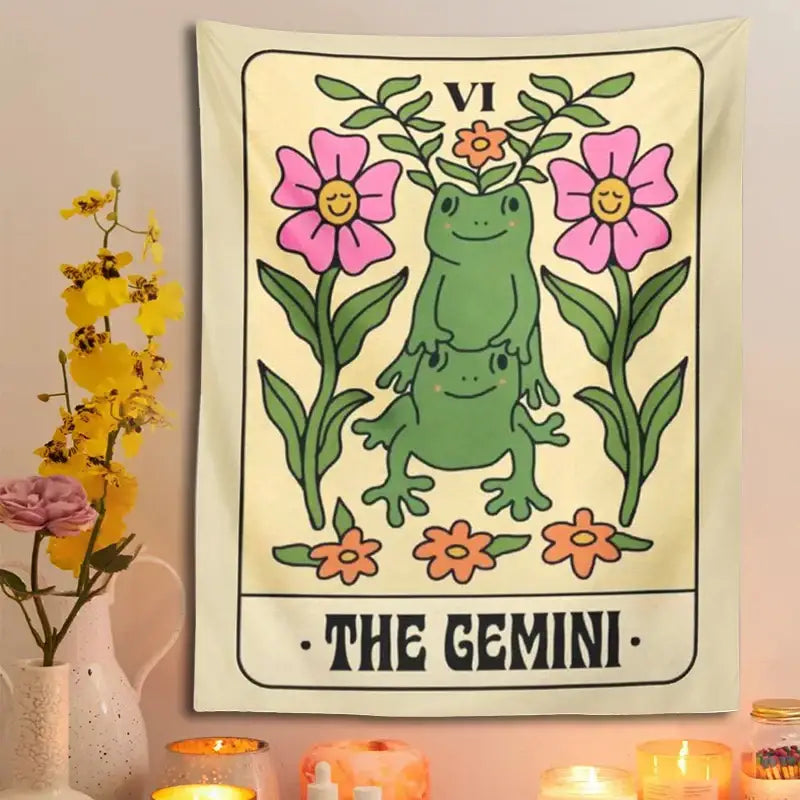Boho cream gemini frog constellation wall hanging for bedroom decor