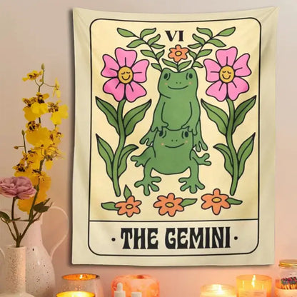 Boho cream gemini frog constellation wall hanging for bedroom decor