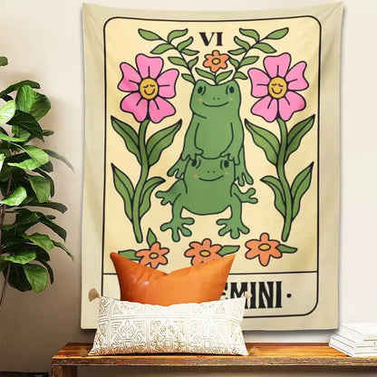 Boho cream gemini frog constellation wall hanging for bedroom decor