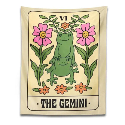 Boho cream gemini frog constellation wall hanging for bedroom decor