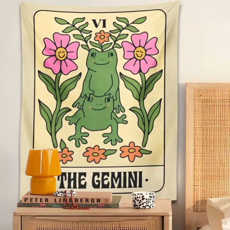 Boho cream gemini frog constellation wall hanging for bedroom decor