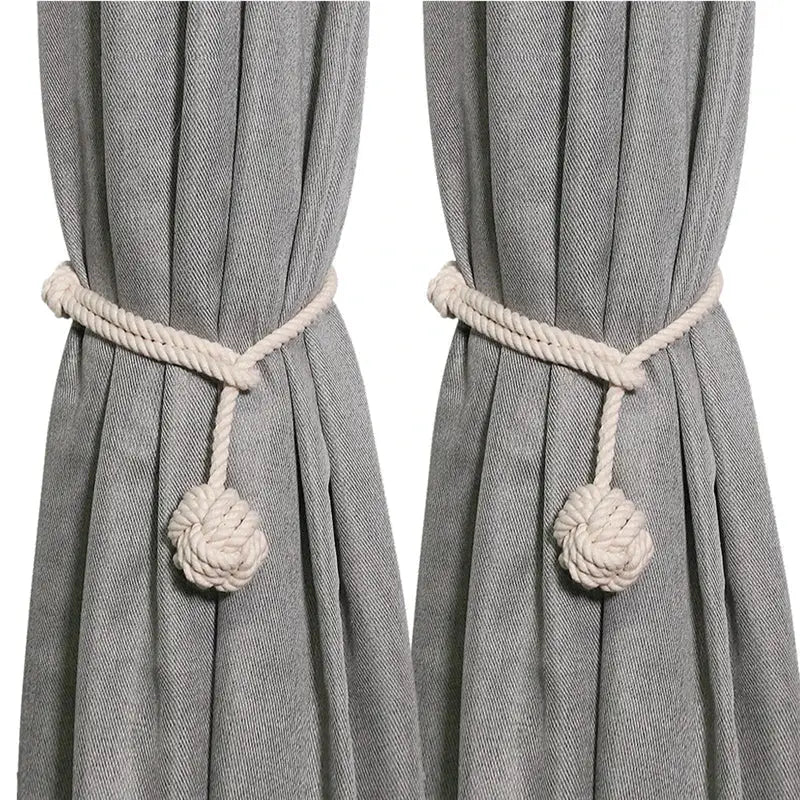 Boho cream handwoven cotton curtain tieback – living room tassel decor