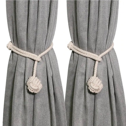 Boho cream handwoven cotton curtain tieback – living room tassel decor