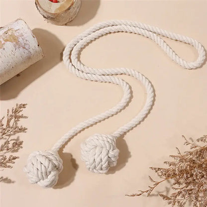 Boho cream handwoven cotton curtain tieback – living room tassel decor