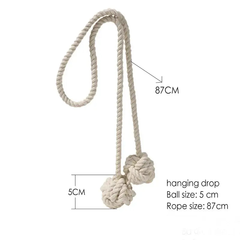 Boho cream handwoven cotton curtain tieback – living room tassel decor
