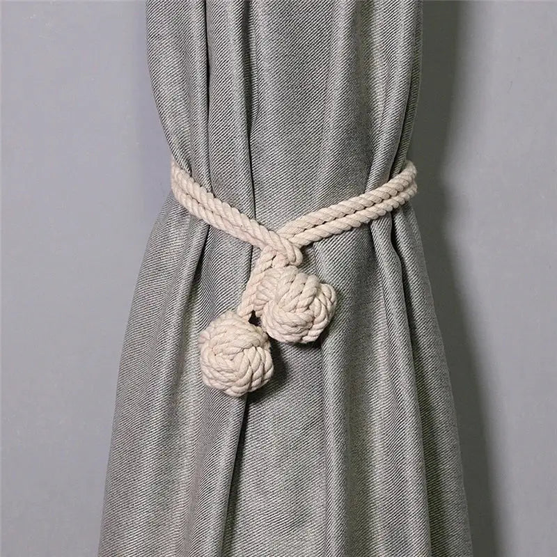 Boho cream handwoven cotton curtain tieback – living room tassel decor