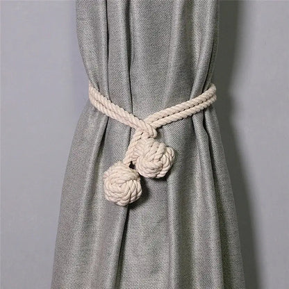 Boho cream handwoven cotton curtain tieback – living room tassel decor