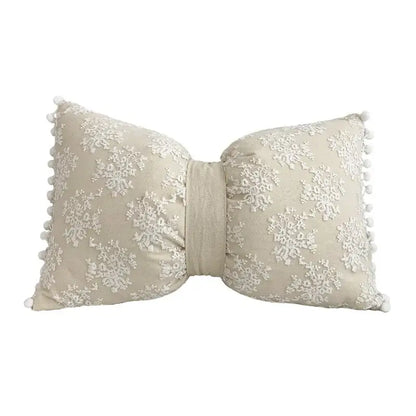 Boho cream lace floral cushion cover living room pom pom pillow