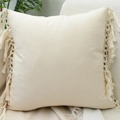 Boho cream lace floral cushion cover living room pom pom pillow