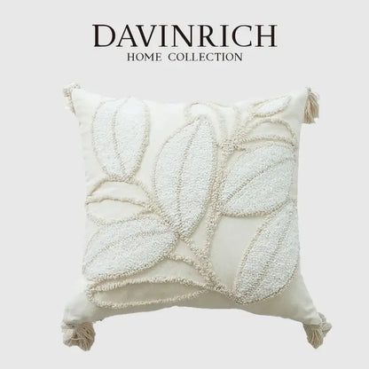 Boho cream leaf geometry tufted cushion cover living room decor