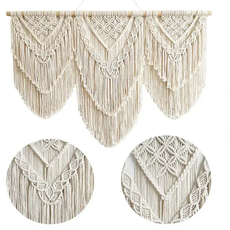 Boho cream macrame wall hanging tapestry bedroom geometric fringe