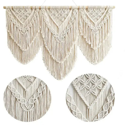 Boho cream macrame wall hanging tapestry bedroom geometric fringe