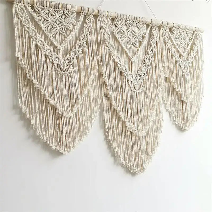 Boho cream macrame wall hanging tapestry bedroom geometric fringe