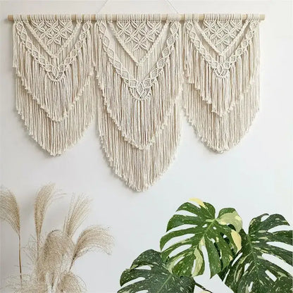 Boho cream macrame wall hanging tapestry bedroom geometric fringe