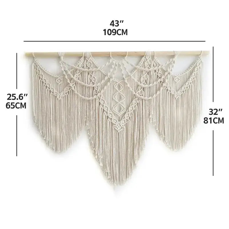 Boho cream macrame wall hanging tapestry bedroom geometric fringe