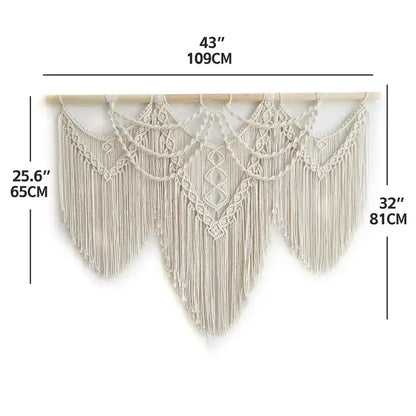 Boho cream macrame wall hanging tapestry bedroom geometric fringe