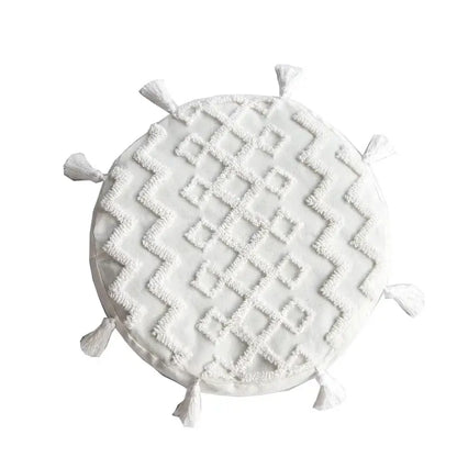 Boho cream textured round lumbar pillow cover set bedroom tassels