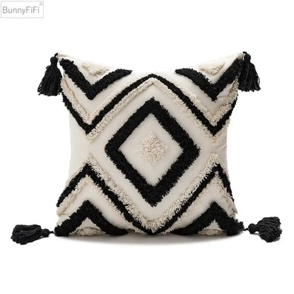 Boho diamond cushion covers – living room earthy tassel pillows