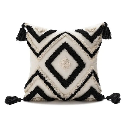 Boho diamond cushion covers – living room earthy tassel pillows