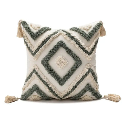 Boho diamond cushion covers – living room earthy tassel pillows