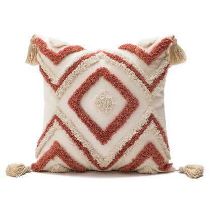 Boho diamond cushion covers – living room earthy tassel pillows