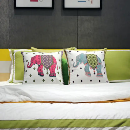 Boho ethnic flower elephant pillowcase pink & teal bedroom decor