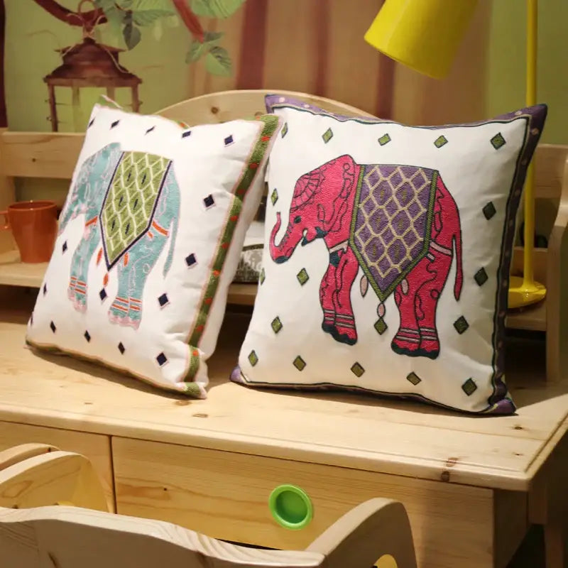 Boho ethnic flower elephant pillowcase pink & teal bedroom decor