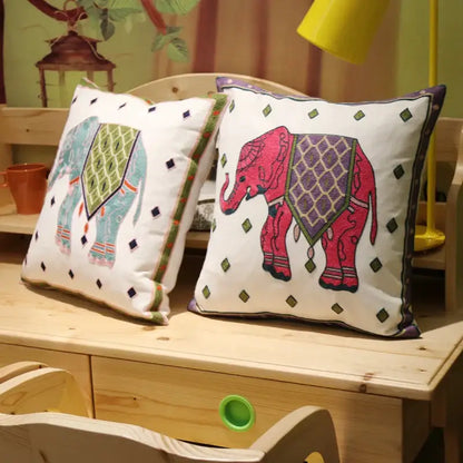 Boho ethnic flower elephant pillowcase pink & teal bedroom decor