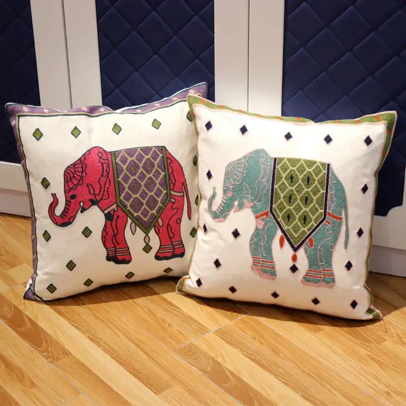 Boho ethnic flower elephant pillowcase pink & teal bedroom decor